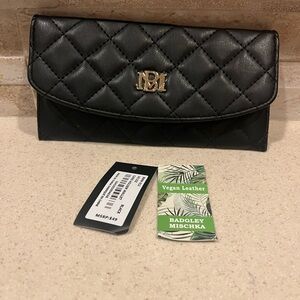 Badgley Mischka Black Quilted Vegan Leather Wallet NWT